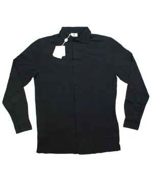 Kired Kiton Full Button Longsleeve Jersey Polo Shirt Dark Blue Crêpe Cotton EU 50 / M  Slim Fit