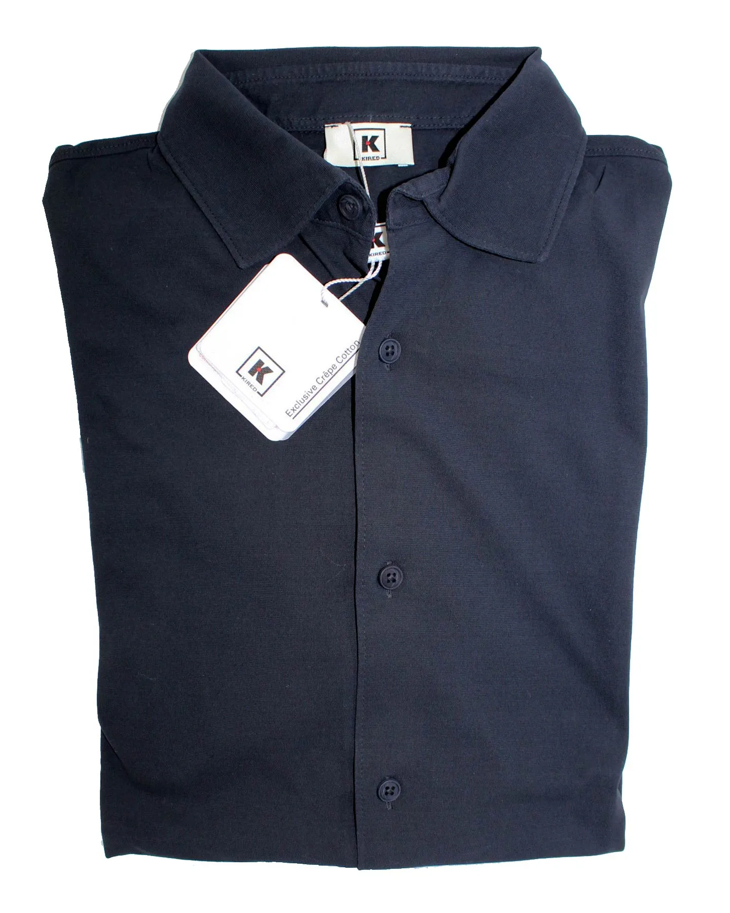 Kired Kiton Full Button Longsleeve Jersey Polo Shirt Dark Blue Crêpe Cotton EU 56 / XXL Slim Fit