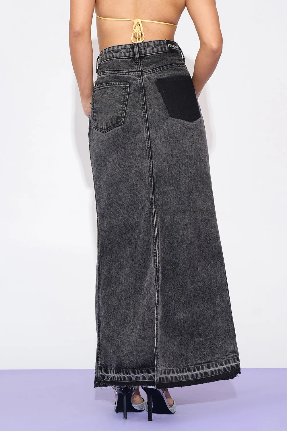 Lilith Black Mid Slit Maxi Skirt