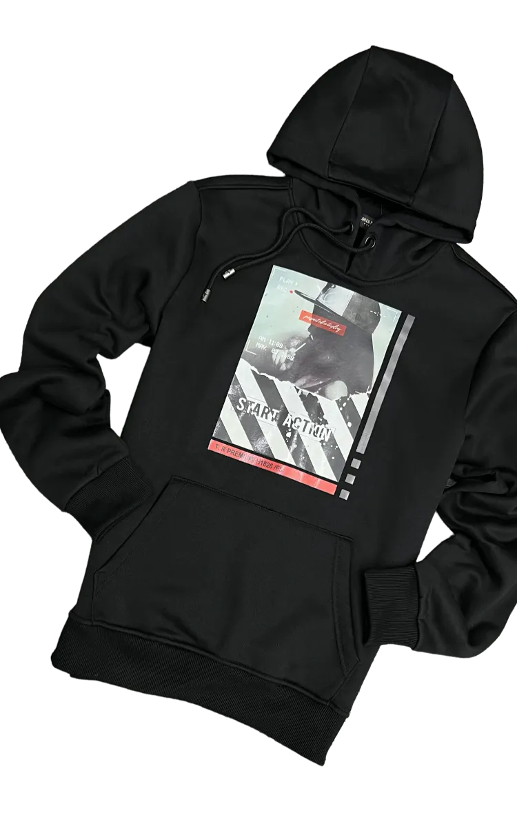 Men's Black Graphic Hoodies Long Sleeves Heavy Blend Tailored Recreation