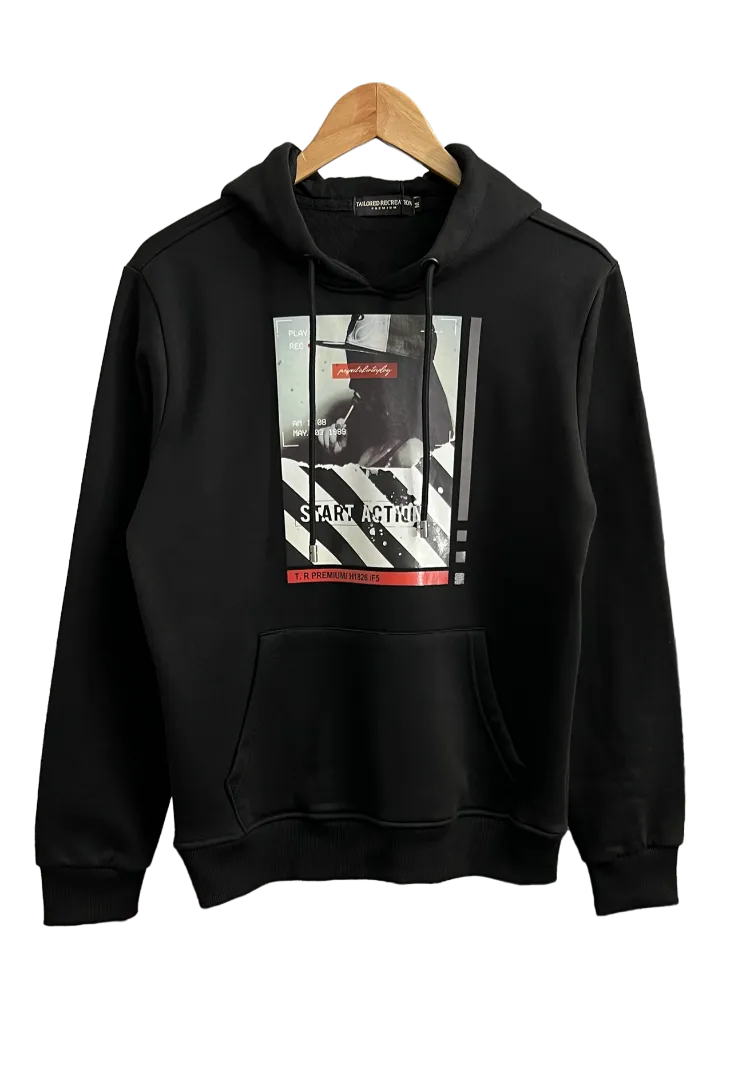 Men's Black Graphic Hoodies Long Sleeves Heavy Blend Tailored Recreation