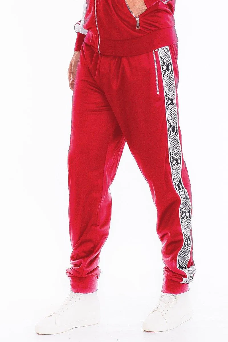 Mens Red Snake Side Track Joggers Track Pants