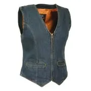 Milwaukee Leather DM1246 Women's Blue Denim Vest with V-Neck Collar