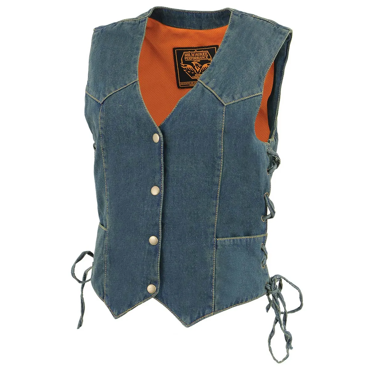 Milwaukee Leather MDL4001 Women's Blue Side Lace 4 Snap Front Denim Vest