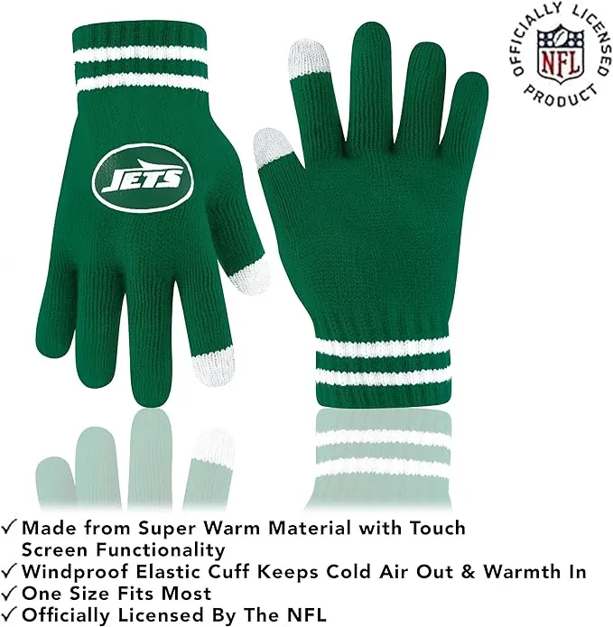 NFL New York Jets Official Adults Super Soft Winter Beanie Knit Hat with Extra Warm Touch Screen Gloves, 1SIZE|New York Jets