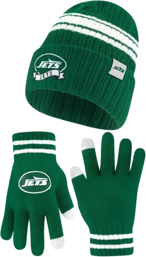 NFL New York Jets Official Adults Super Soft Winter Beanie Knit Hat with Extra Warm Touch Screen Gloves, 1SIZE|New York Jets