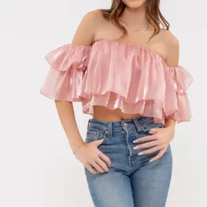 Off-Shoulder Sheer Ruffle Top