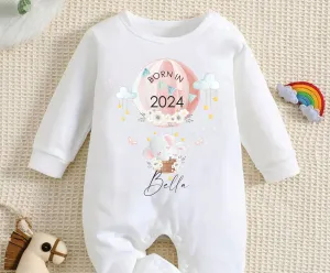 Personalised Born in 2024 Rompersuit or Vest - Elephant