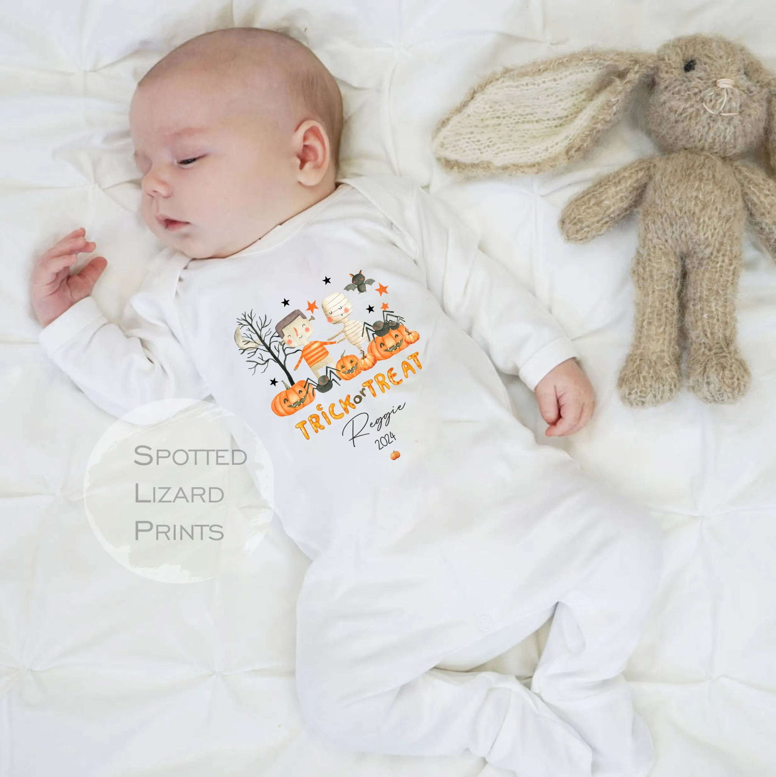 Personalised First Halloween Baby Outfit | My 1st Halloween Sleepsuit or Vest - Halloween Trick or Treat