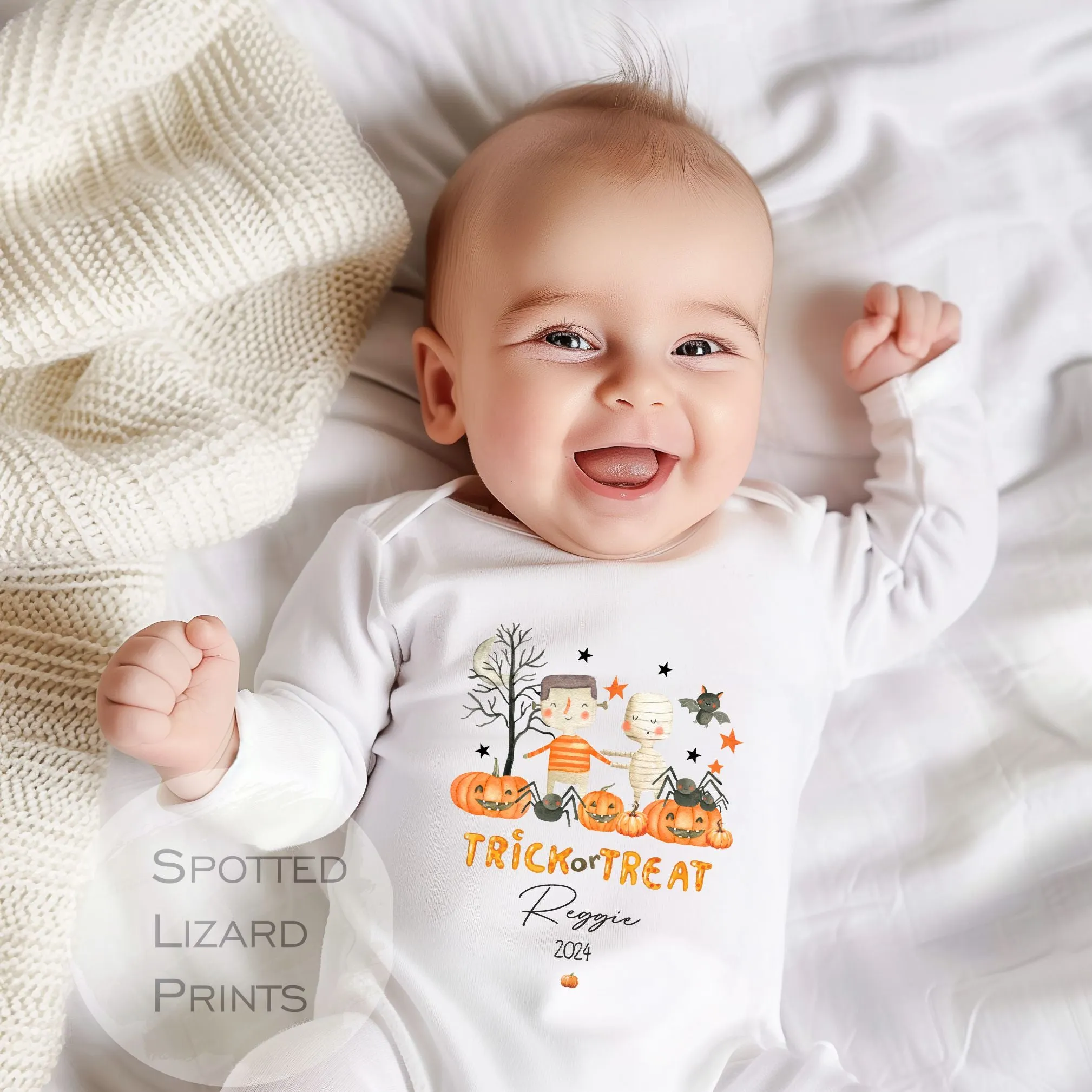 Personalised First Halloween Baby Outfit | My 1st Halloween Sleepsuit or Vest - Halloween Trick or Treat