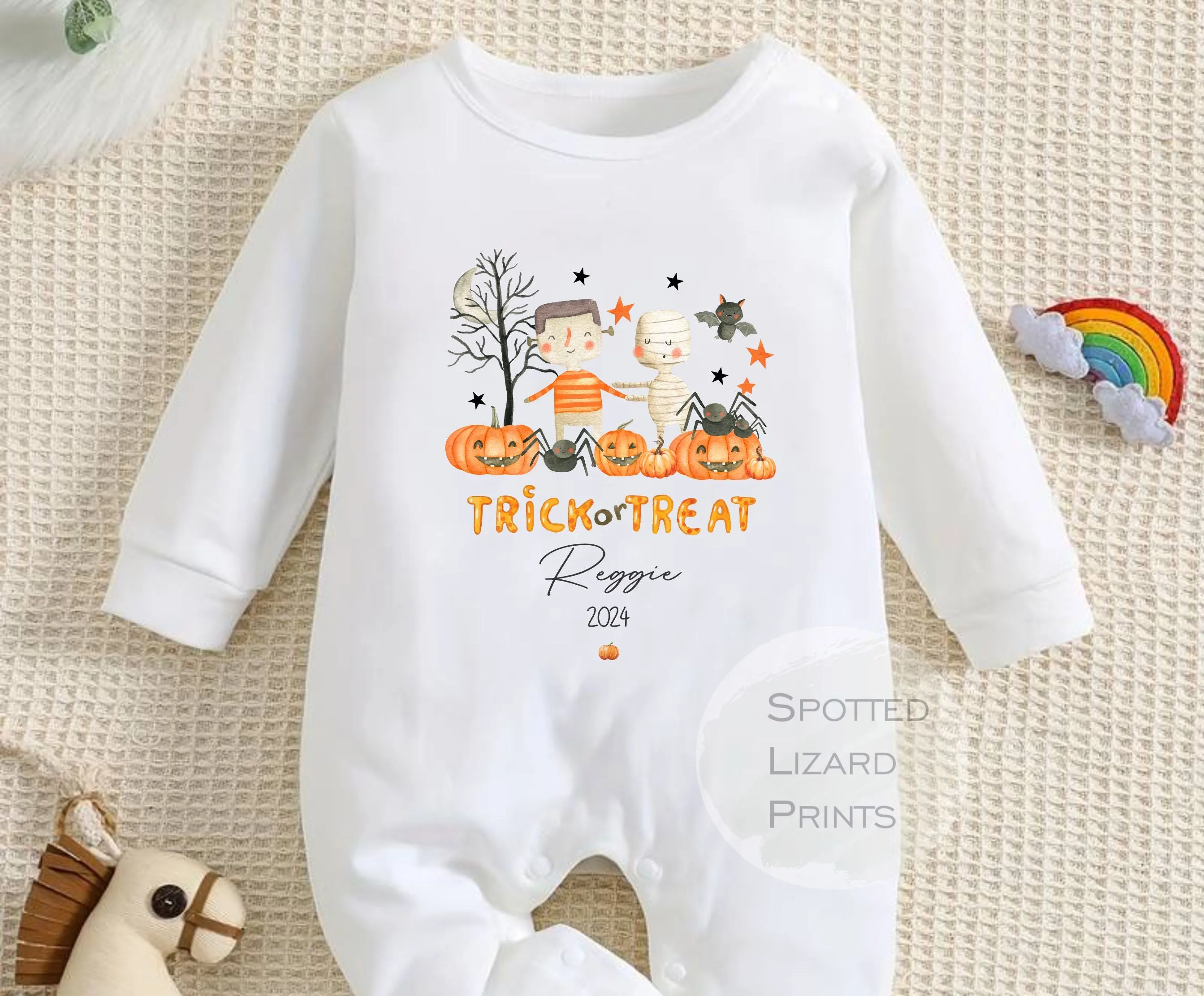 Personalised First Halloween Baby Outfit | My 1st Halloween Sleepsuit or Vest - Halloween Trick or Treat