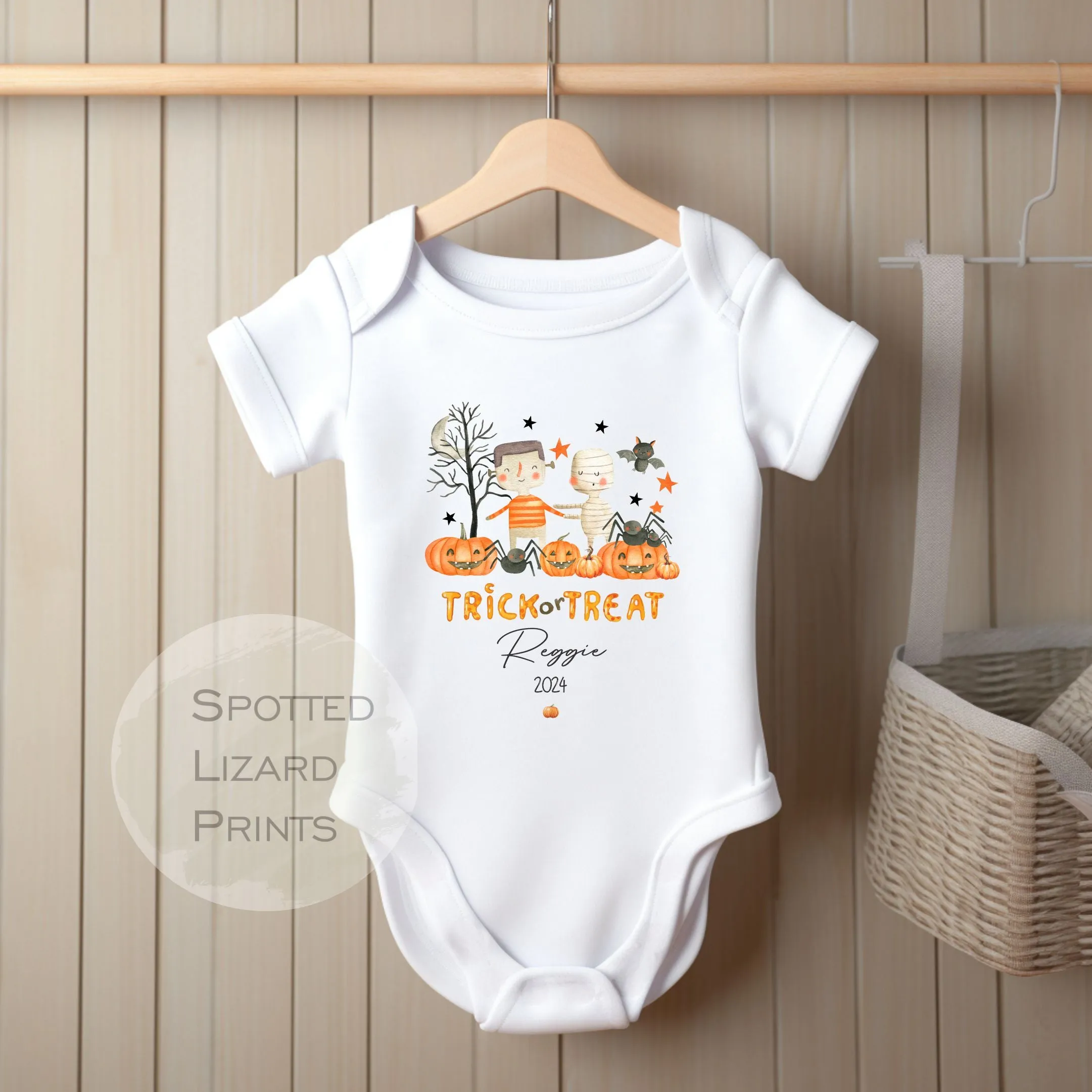 Personalised First Halloween Baby Outfit | My 1st Halloween Sleepsuit or Vest - Halloween Trick or Treat