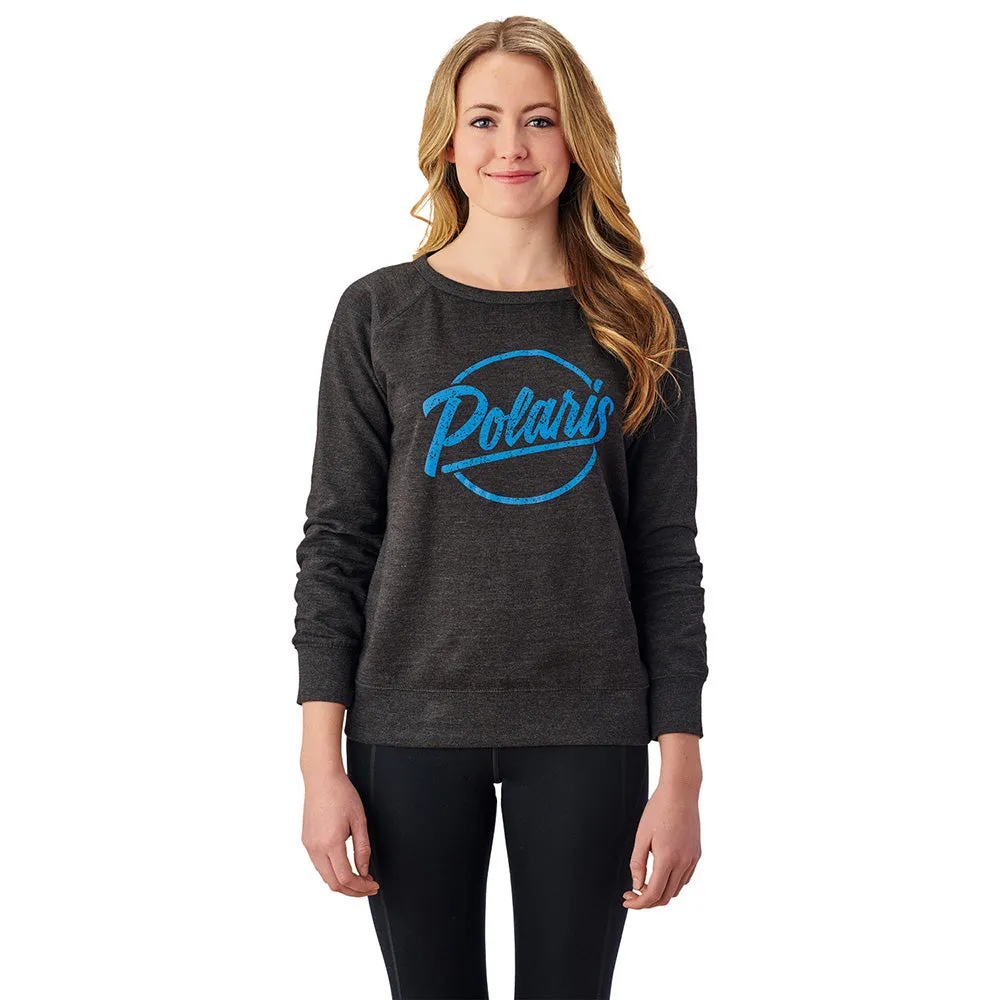 Polaris  Charcoal Womens Script Logo Sweatshirt Crew Neck Cotton Fleece