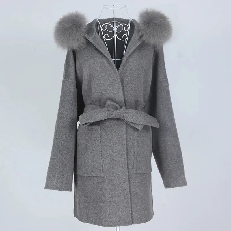 Real Fur Coat Winter Jacket for Women with Belt