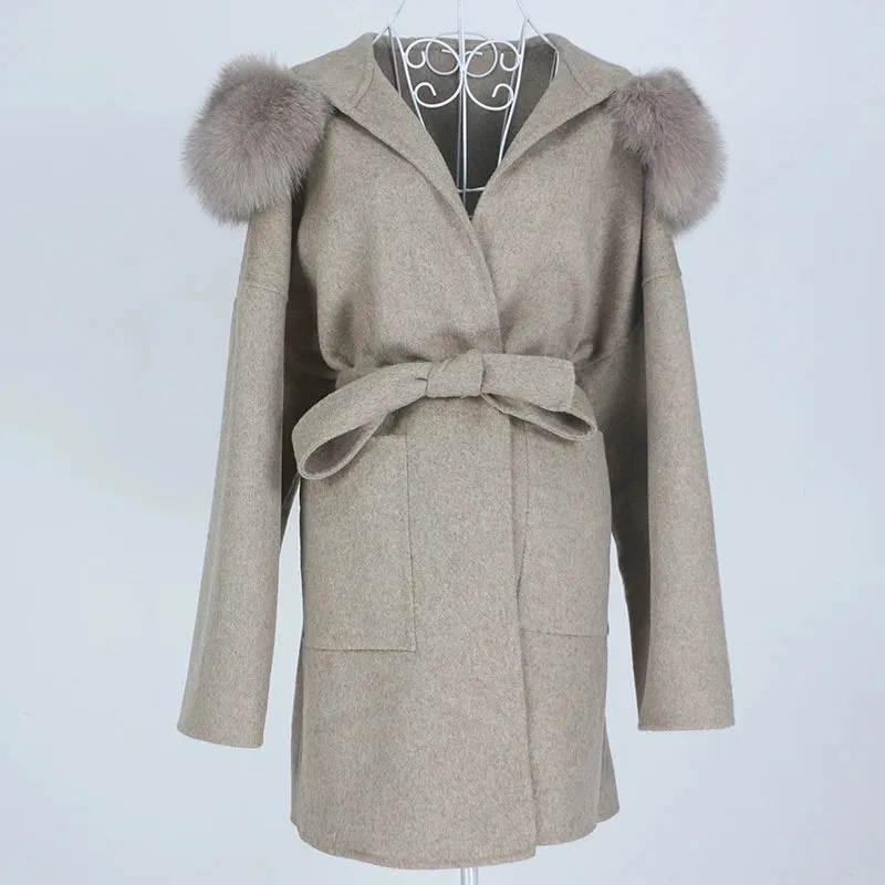 Real Fur Coat Winter Jacket for Women with Belt