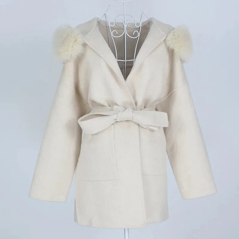 Real Fur Coat Winter Jacket for Women with Belt