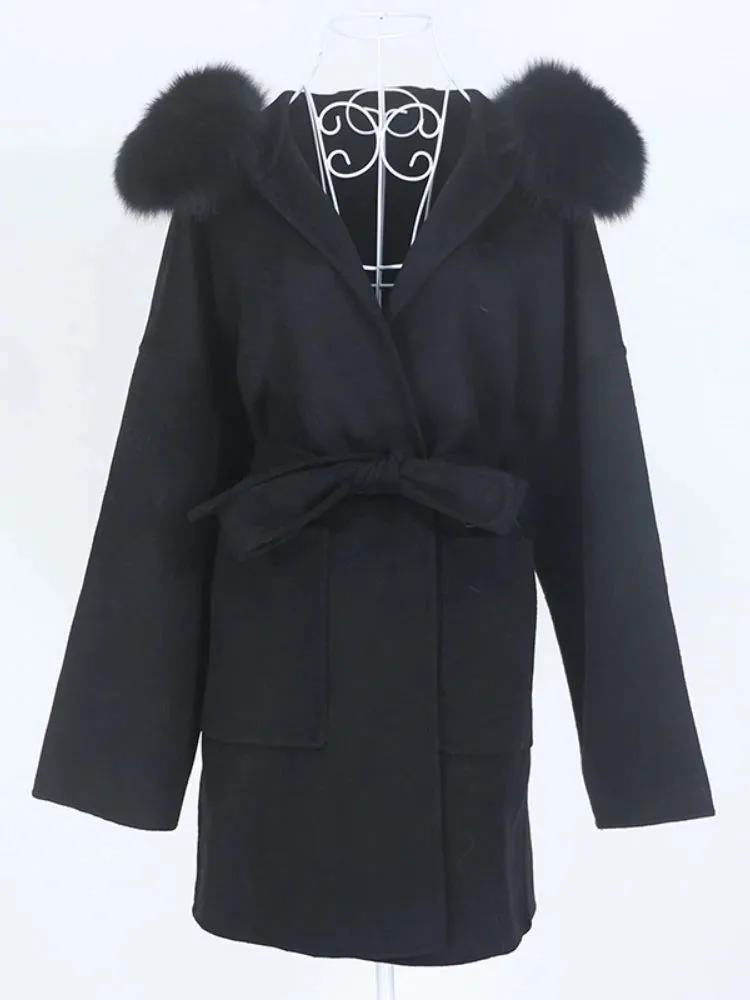 Real Fur Coat Winter Jacket for Women with Belt