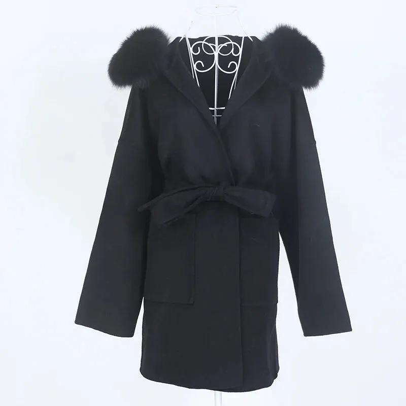 Real Fur Coat Winter Jacket for Women with Belt