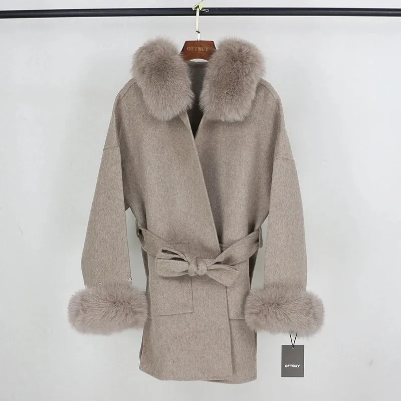 Real Fur Coat Winter Jacket for Women with Belt