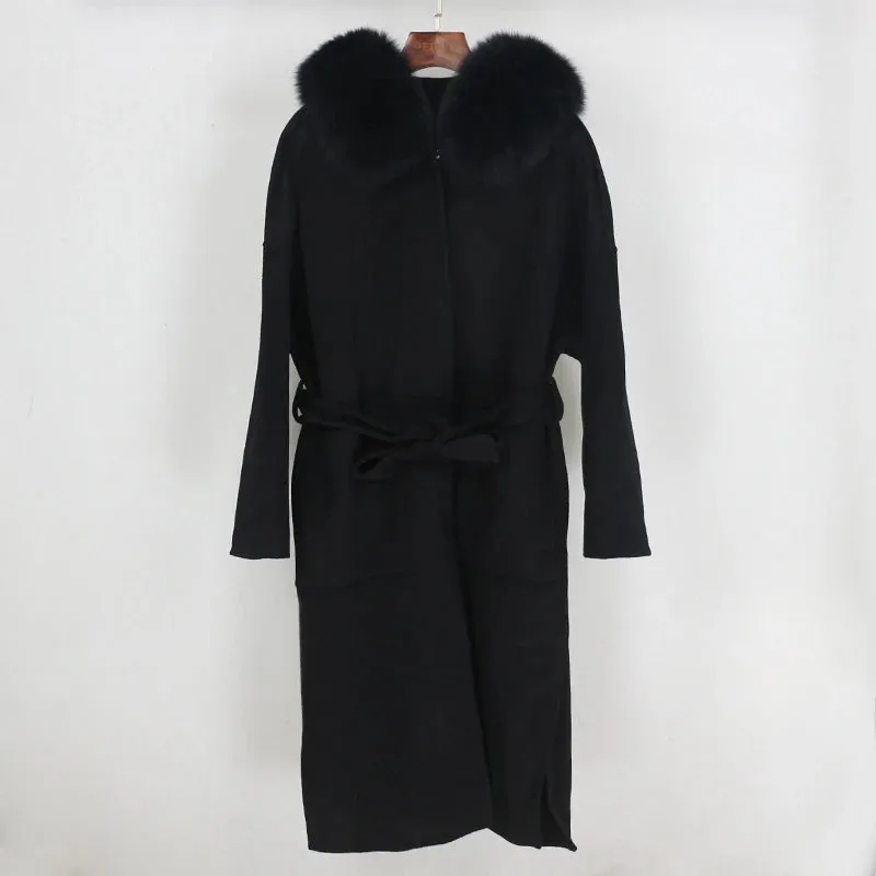 Real Fur Coat Winter Jacket for Women with Belt