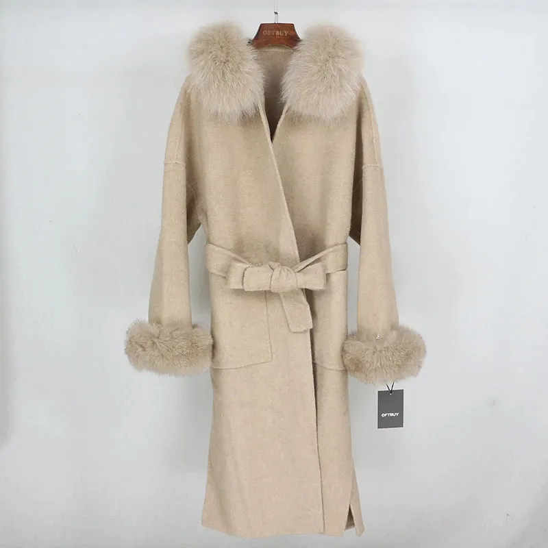 Real Fur Coat Winter Jacket for Women with Belt