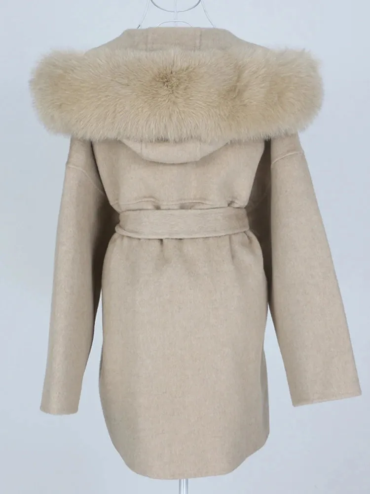 Real Fur Coat Winter Jacket for Women with Belt