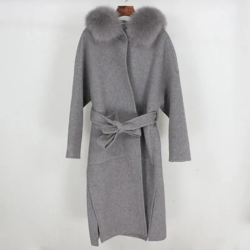 Real Fur Coat Winter Jacket for Women with Belt