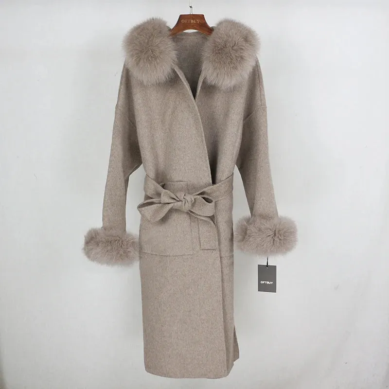 Real Fur Coat Winter Jacket for Women with Belt