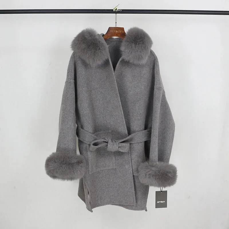 Real Fur Coat Winter Jacket for Women with Belt