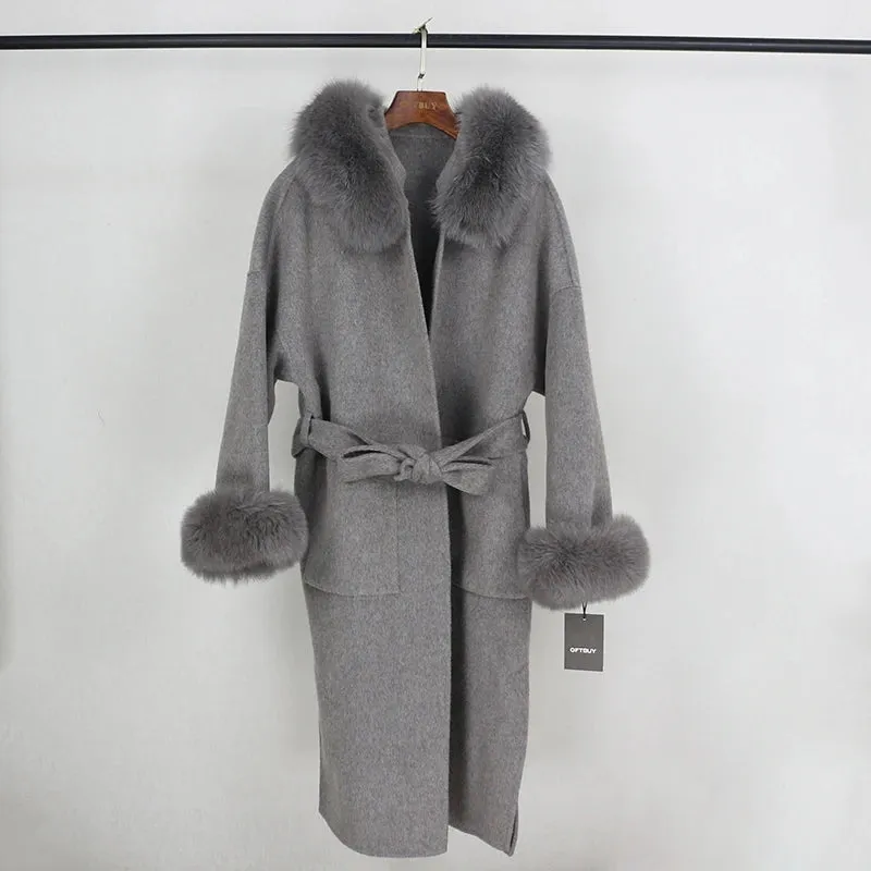 Real Fur Coat Winter Jacket for Women with Belt