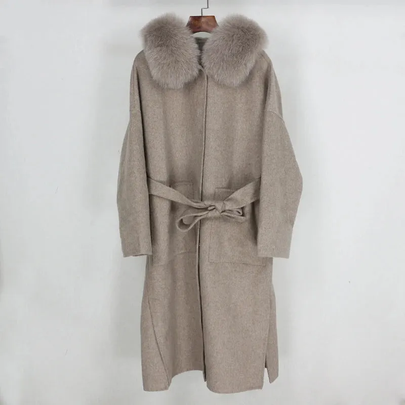 Real Fur Coat Winter Jacket for Women with Belt