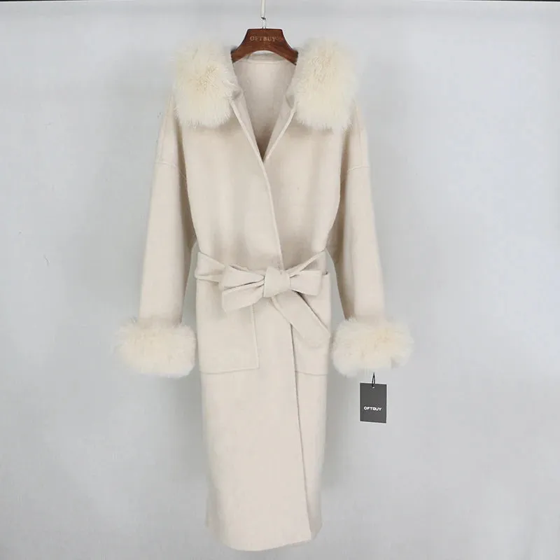 Real Fur Coat Winter Jacket for Women with Belt