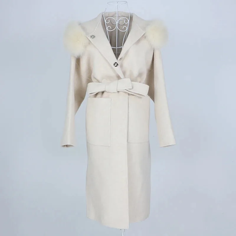 Real Fur Coat Winter Jacket for Women with Belt