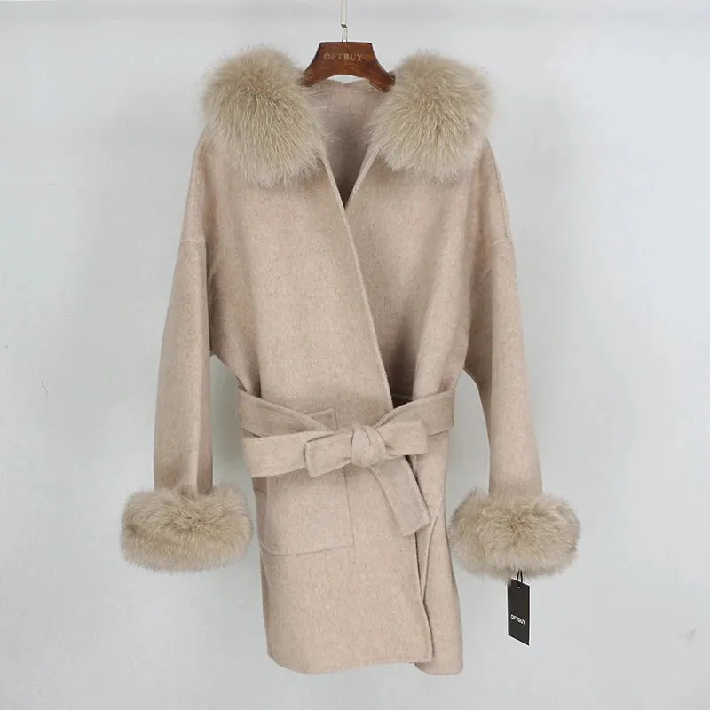 Real Fur Coat Winter Jacket for Women with Belt