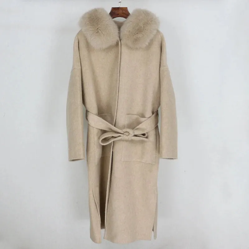 Real Fur Coat Winter Jacket for Women with Belt