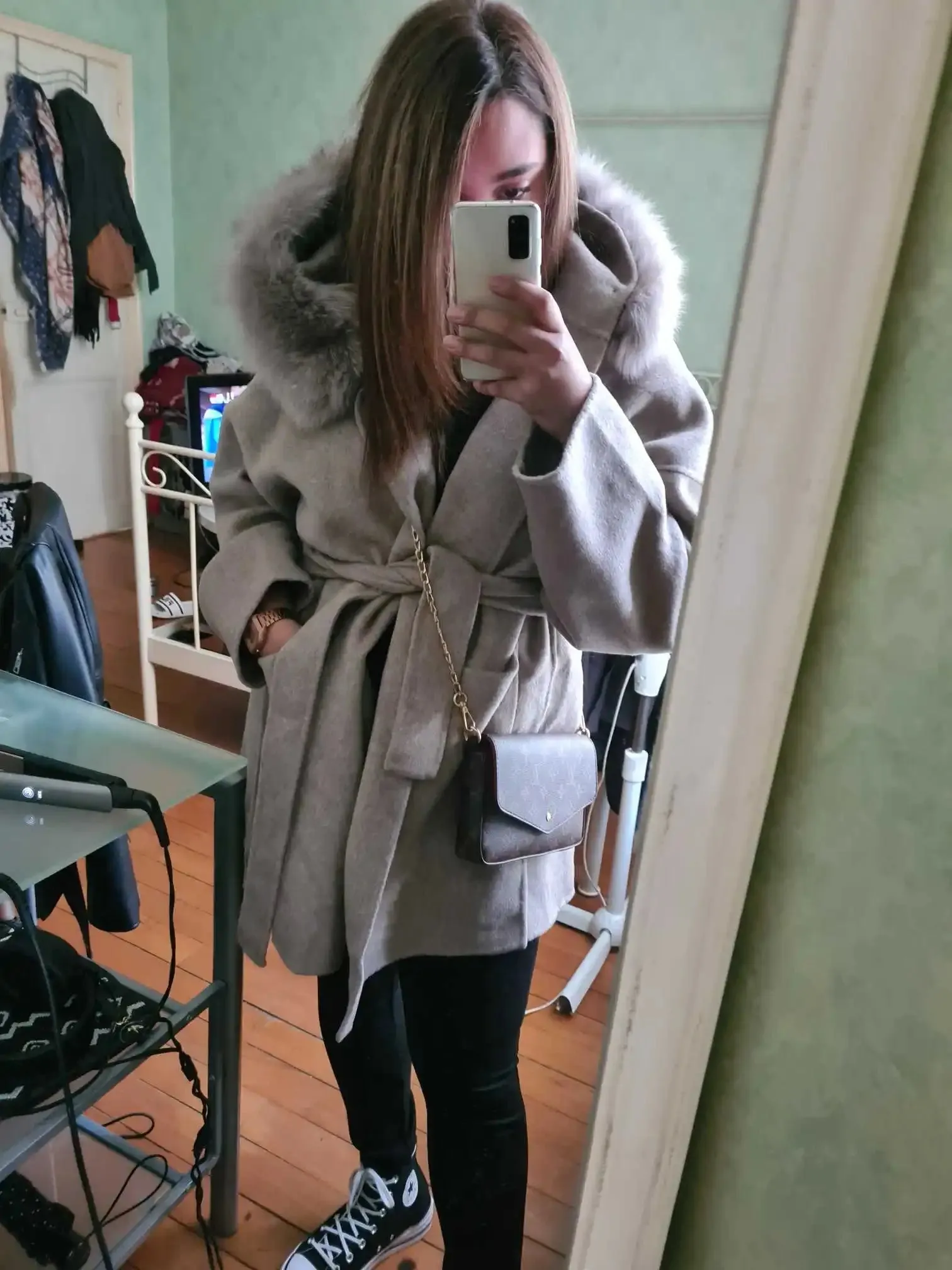 Real Fur Coat Winter Jacket for Women with Belt