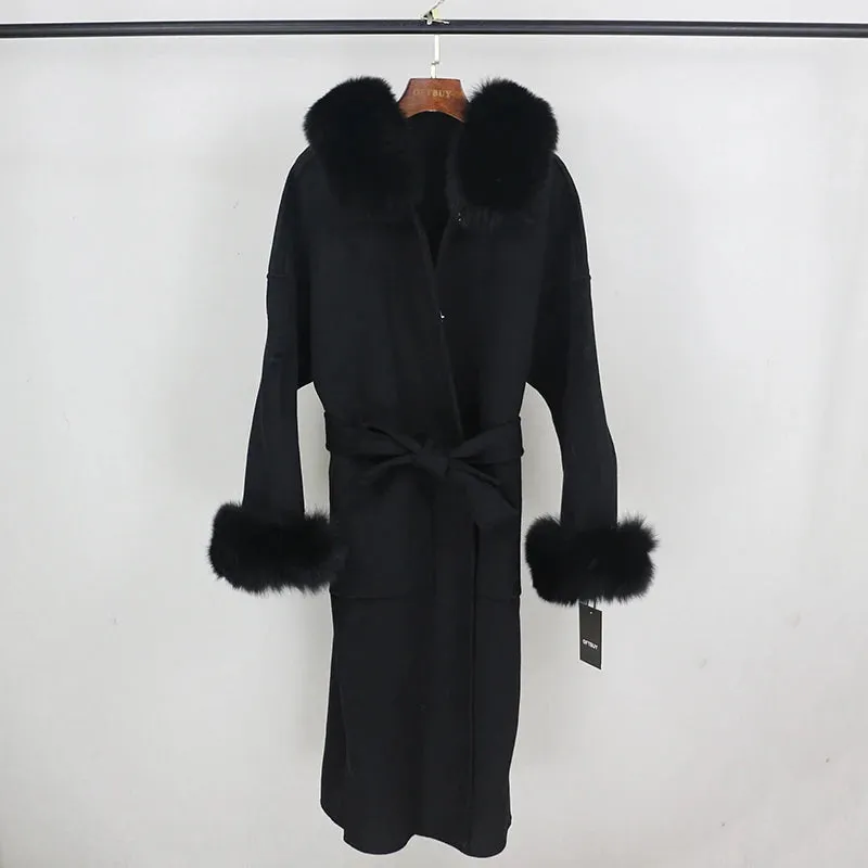 Real Fur Coat Winter Jacket for Women with Belt