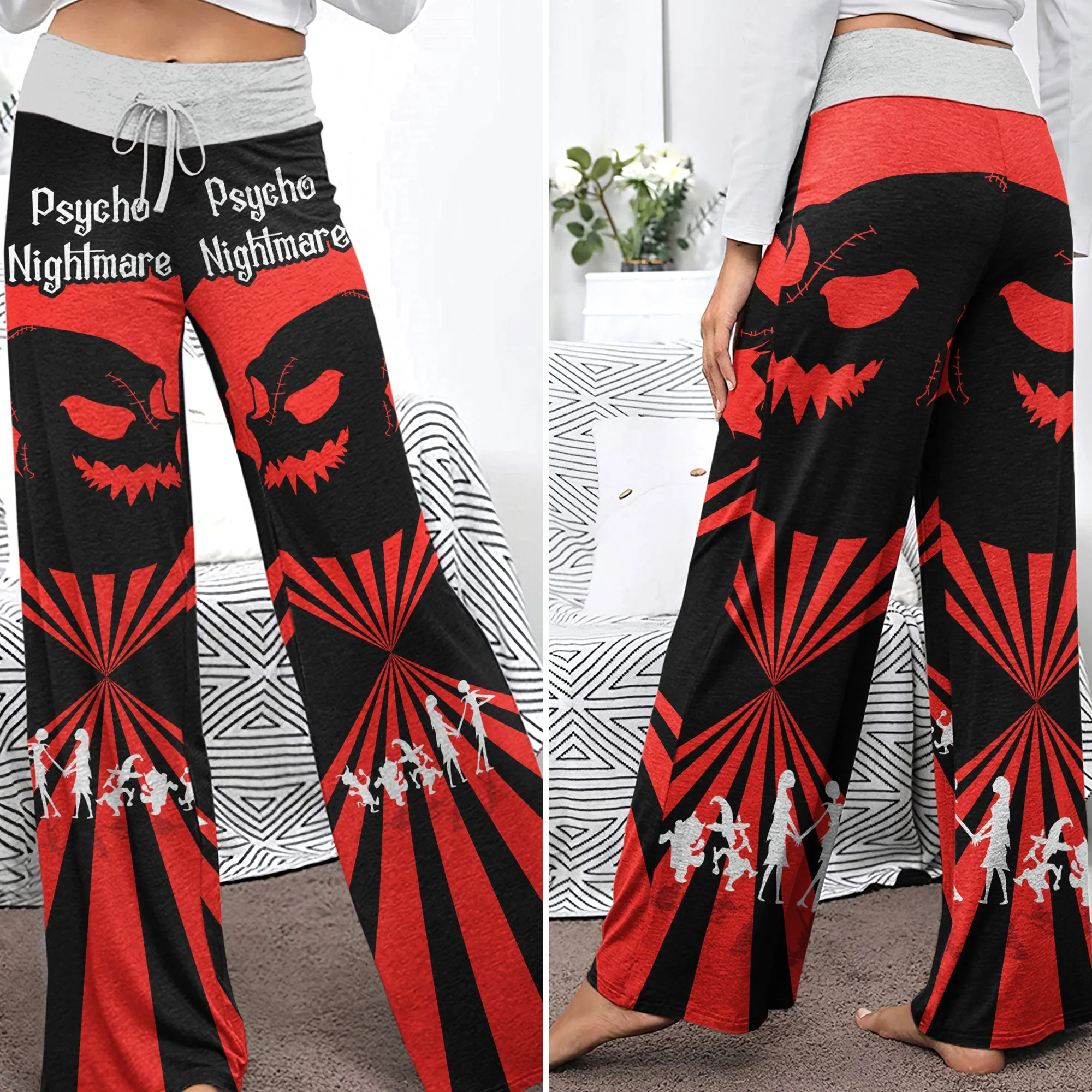 Red Moon Nightmare Art Women's High-waisted Wide Leg Pants