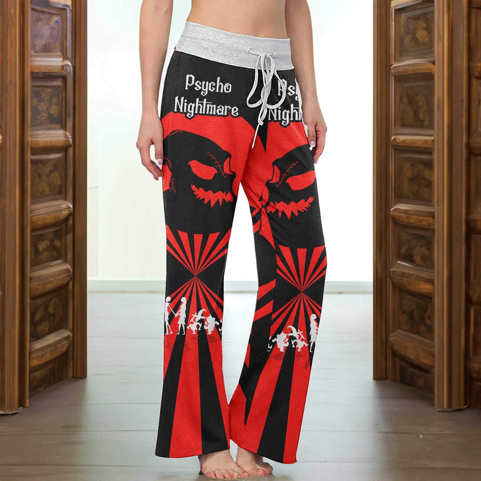 Red Moon Nightmare Art Women's High-waisted Wide Leg Pants