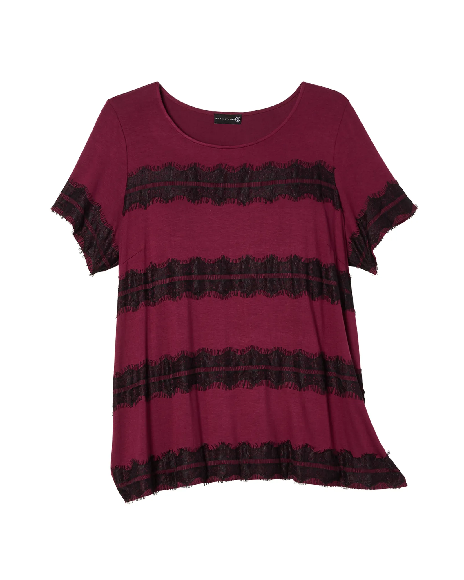 Ruth Short Sleeve Lace Trim Top | Burgundy / Black