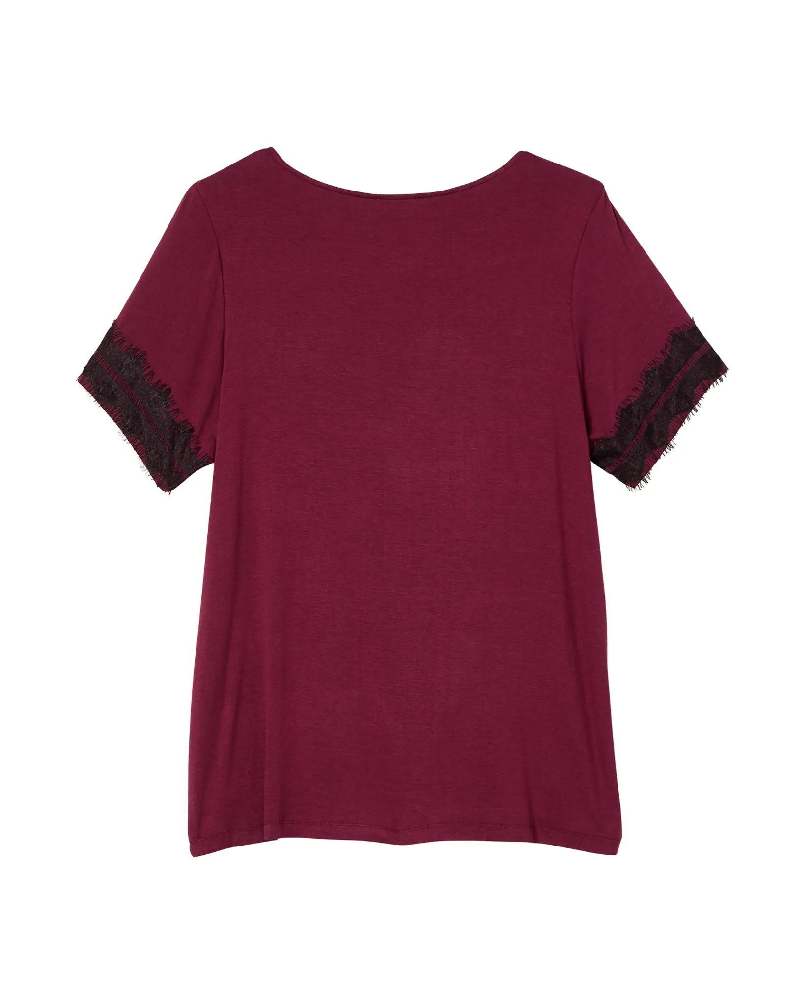 Ruth Short Sleeve Lace Trim Top | Burgundy / Black