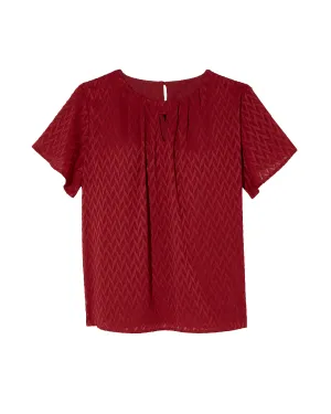 Sean Short Flutter Sleeve Pleated Blouse | Burgundy