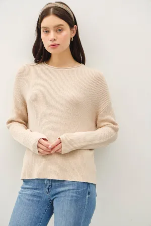 SOFT WAFFLE KNIT RAW HEM SWEATER: Oatmeal