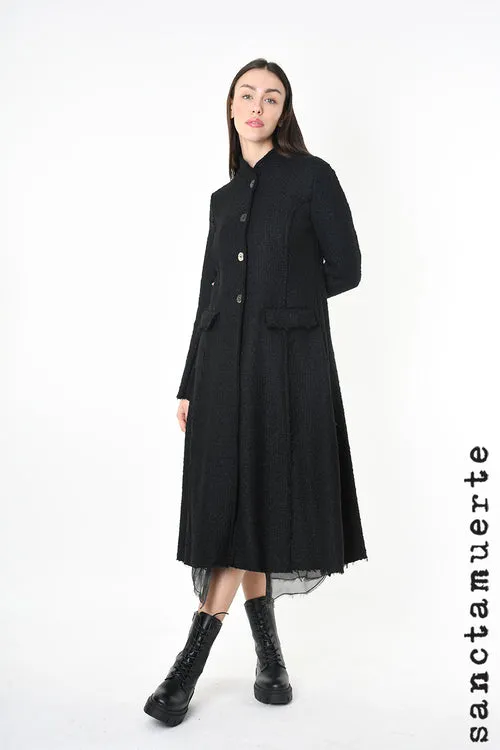 Textured Bouclé Coat in Black