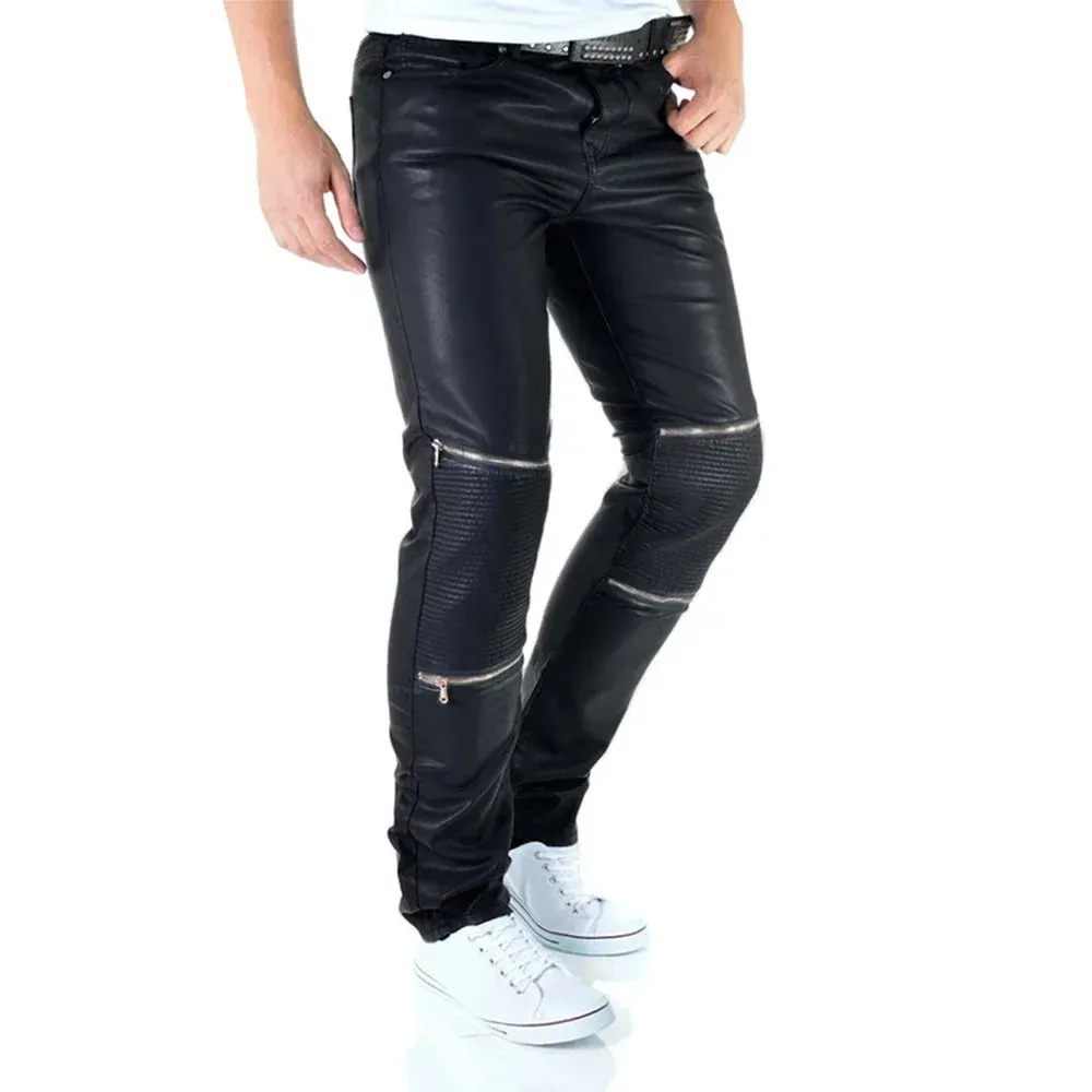 Trend4us Men's Casual Faux Leather Motorcycle Pant