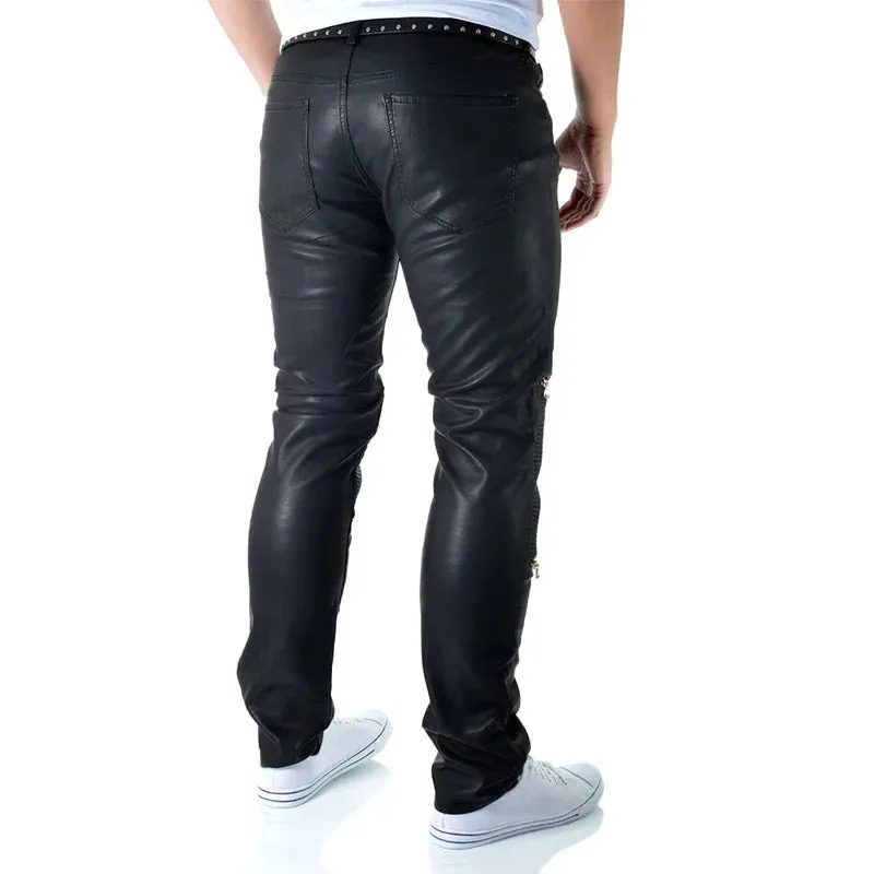 Trend4us Men's Casual Faux Leather Motorcycle Pant