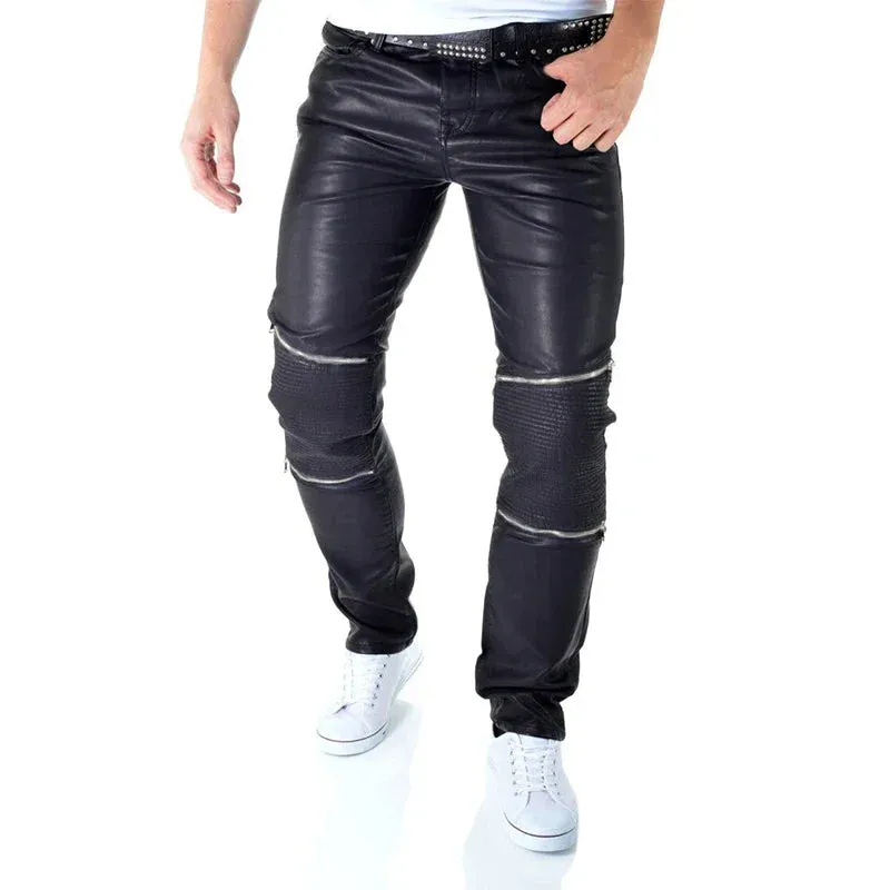 Trend4us Men's Casual Faux Leather Motorcycle Pant