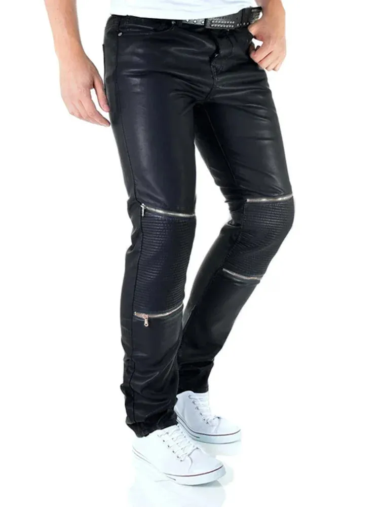 Trend4us Men's Casual Faux Leather Motorcycle Pant