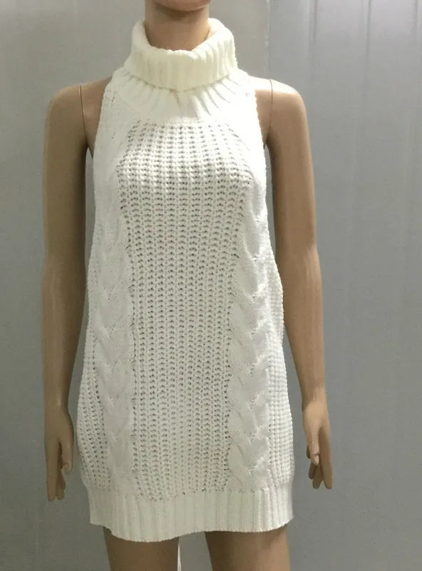 Turtleneck Sleeveless Long Virgin Knitted Sexy backless Women Sweaters