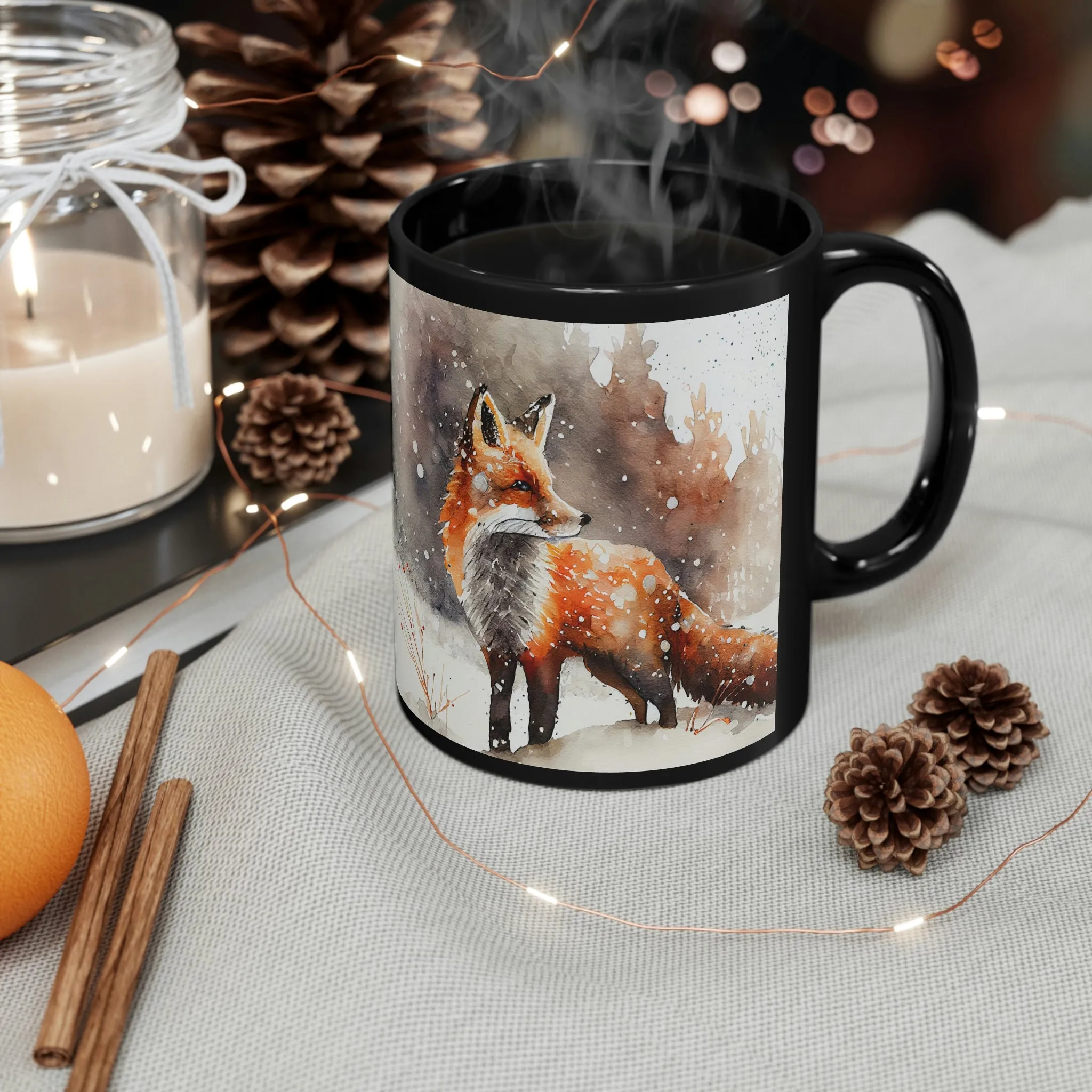 Winter Fox 04 - Black mug 11oz